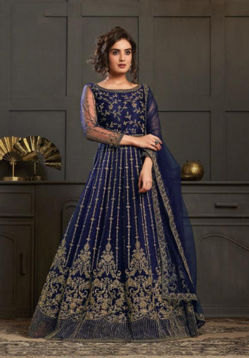 Navy Blue Indian Designer Wedding Anarkali Suit | Bridal Elegance
