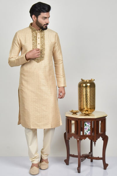 Gold Embroidered Stylish Mens Kurta Pajama - Asian Party Wear