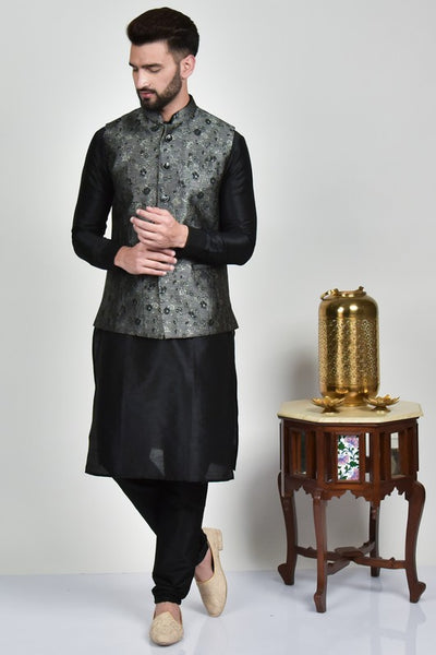 Grey Indian Mens Kurta Pajama Waistcoat - Asian Party Wear