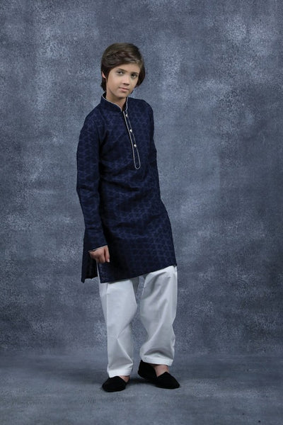 Blue White Boys Kurta Pajama Set | Kids Wear