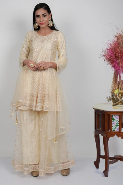 CREAM EMBROIDERED ETHNIC GHARARA WEDDING DRESS