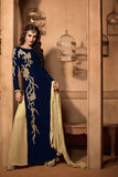 Blue & Beige Velvet Embroidered Palazzo Style Dress | Party Wear