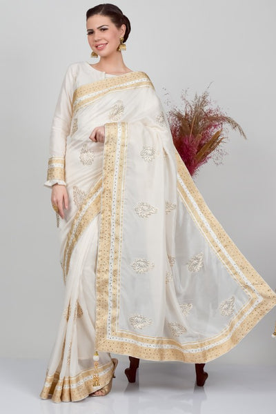 Cream Indian Designer Party Wear Saree | Elegant Evening Attire