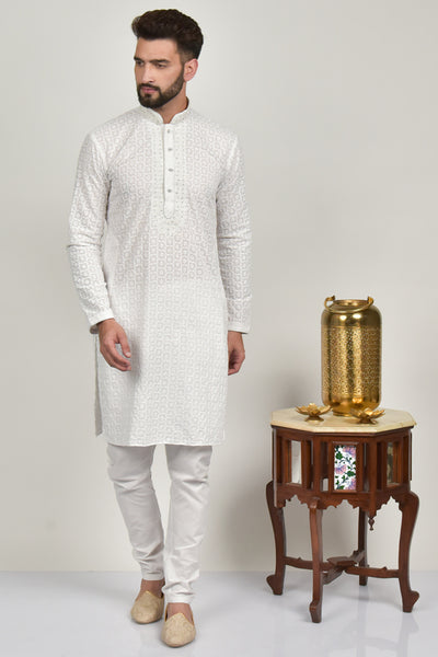White Chicken Indian Kurta Pajama for Men