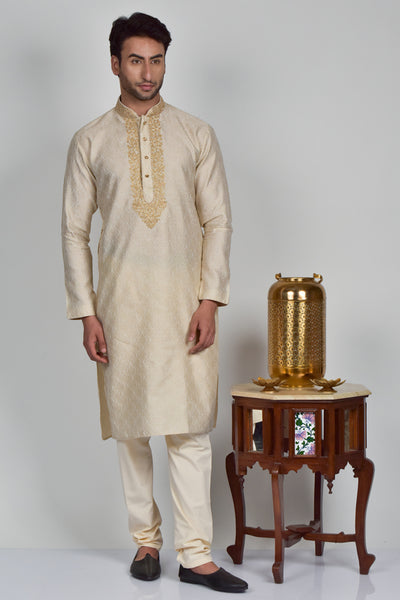 Royal Gold Embroidered Indian Wedding Kurta for Men - Asian Party Wear