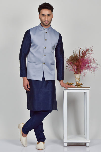 Grey Formal Indian Mens Waistcoat - Asian Party Wear