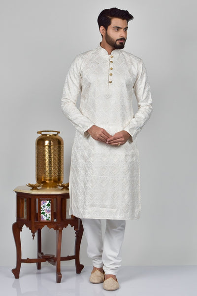 Off White Indian Designer Men's Kurta Pajama - Asian Party Wear