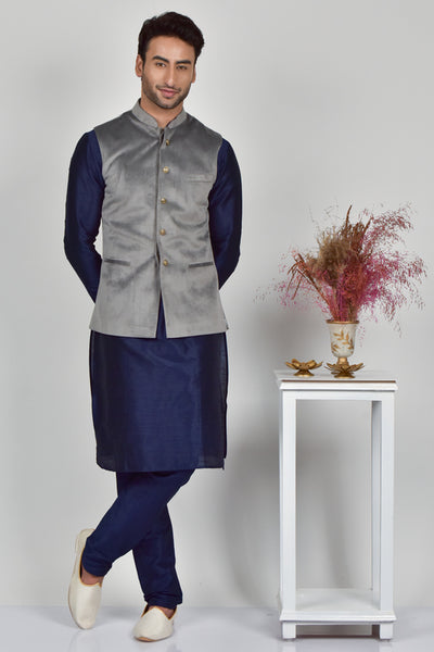 Grey Designer Slim Fit Velvet Waistcoat - Asian Party Wear
