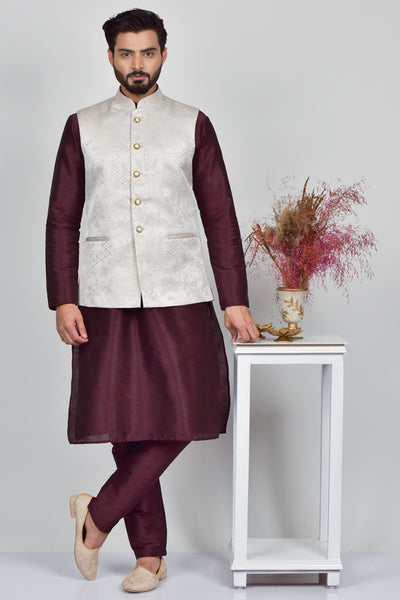 Cream Indian Mens Designer Waistcoat - Asian Party Wear