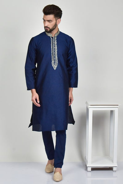 Navy Blue Indian Boys Ethnic Kurta Pajama Set - Asian Party Wear