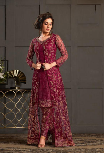 Red Heavy Embellished Jacket Style Indian Salwar Suit | Luxury