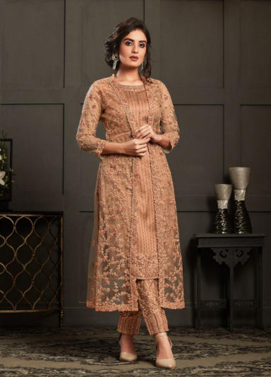 Peach Embellished Jacket Style Indian Party Dress | Luxury