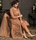 Peach Embellished Jacket Style Indian Party Dress | Luxury