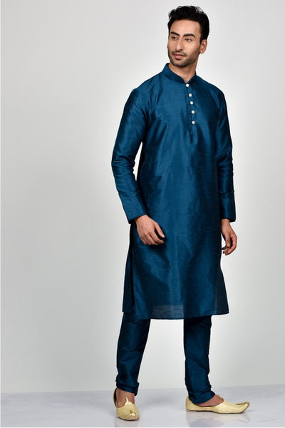 Teal Blue Indian Mens Silk Formal Kurta Pajama - Asian Party Wear