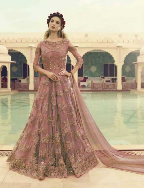 Dusty Pink Indian Net Anarkali Suit | Elegant Party Wear