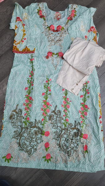 Mint Green Floral Readymade Pakistani Suit | Summer Party Wear
