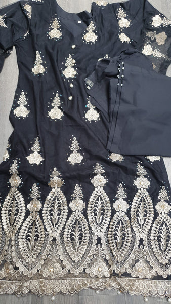Black Net Pakistani Designer Party Suit | Elegant Evening Wear
