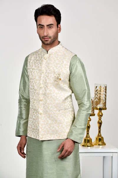 Ivory Pakistani Designer Nehru Style Jacket - Asian Party Wear