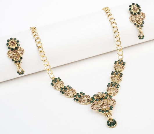 Dazzling Gold Green Bollywood Style Jewellery Set