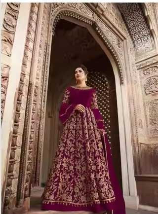 Purple Indian Designer Embroidered Anarkali Dress | Party Wear