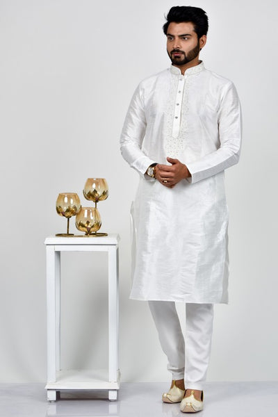 White Indian Mens Traditional Kurta Pajama Suit - Asian Party Wear