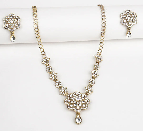 White Gold Bridal Necklace Earring Jewellery Set