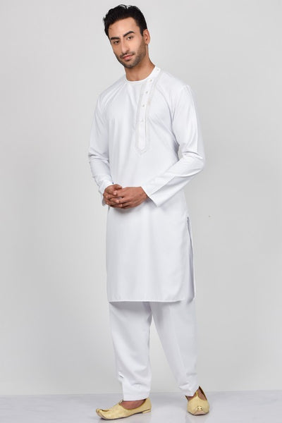 White Men's Eid Kurta Shalwar Suit - Asian Party Wear