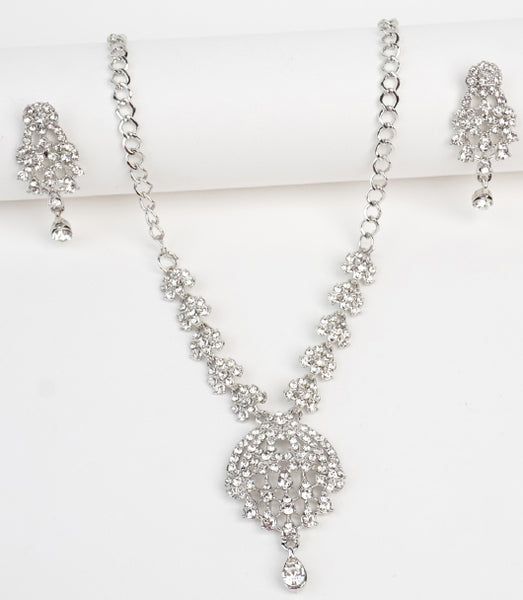 White Silver Necklace Earring Matching Jewellery Set