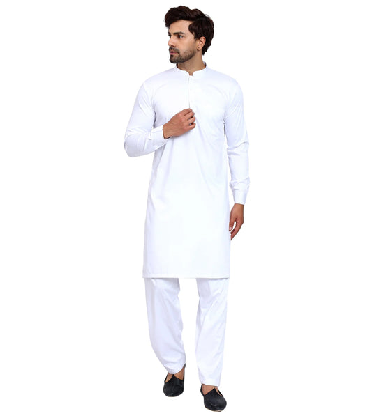 White Plain Casual Men's Shalwar Kameez - Classic Comfort Wear
