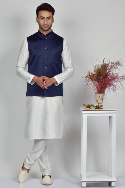 Navy Blue Pakistani Mens Formal Waistcoat - Asian Party Wear