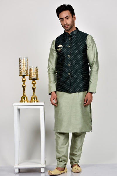 Dark Green Pakistani Mens Fancy Waistcoat - Asian Party Wear