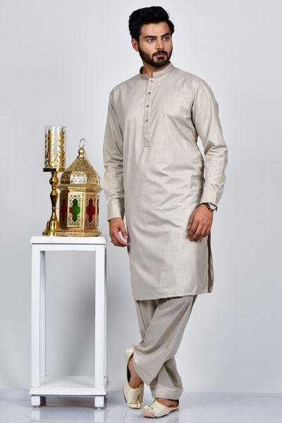 Stone Grey Readymade Mens Kurta Shalwar for Eid - Asian Party Wear