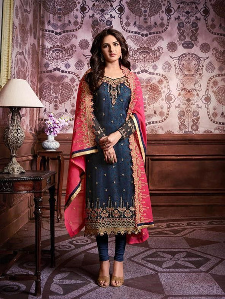 Blue & Pink Indian Party Wear Salwar Suit - Asian Party Wear