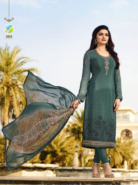 Teal Green Royal Kaseesh Crepe Silkina Designer Salwar Suit - Asian Party Wear