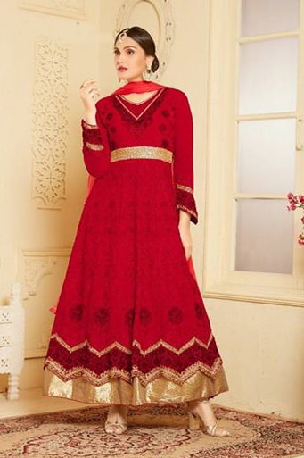 Indian Maxi Red Party Evening Wedding Anarkali Suit (Ready Made XXL) - Asian Party Wear