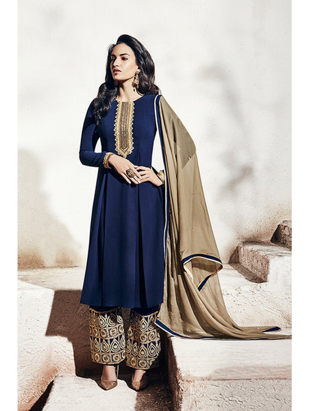 Navy Blue Indian Dress Party Designer Suit - Asian Party Wear