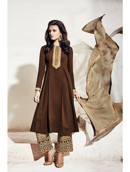 Brown Indian Salwar Suit Evening Dress - Asian Party Wear