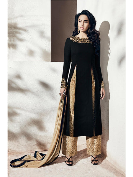 Black & Beige Fancy Dress Indian Designer Suit - Asian Party Wear