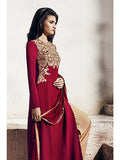 Maroon & Beige Embroidered Designer Salwar Kameez Suit - Asian Party Wear