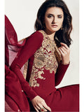 Maroon & Beige Embroidered Designer Salwar Kameez Suit - Asian Party Wear