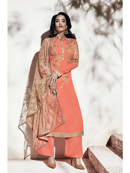 Peach Indian Ethnic Party Salwar Suit - Asian Party Wear