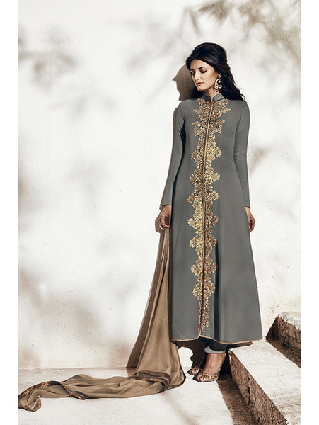 Grey Embroidered Dress Indian Wedding Party Suit - Asian Party Wear
