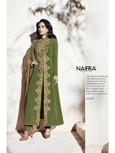 Olive Green Pakistani Wedding Dress Desi Salwar Suit - Asian Party Wear