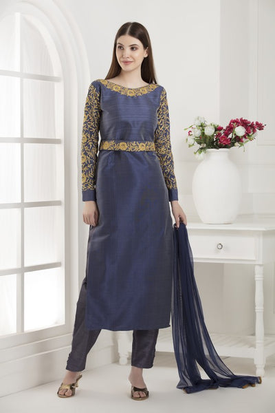 BLUE AND GOLD INDIAN PAKISTANI PARTY WEAR SALWAR SUIT - Asian Party Wear
