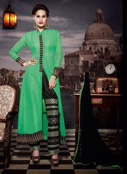 ZRSF-10115 GREEN AND BLACK STUNNING MUSK VOL 2 SEMI STITCHED SUIT - Asian Party Wear