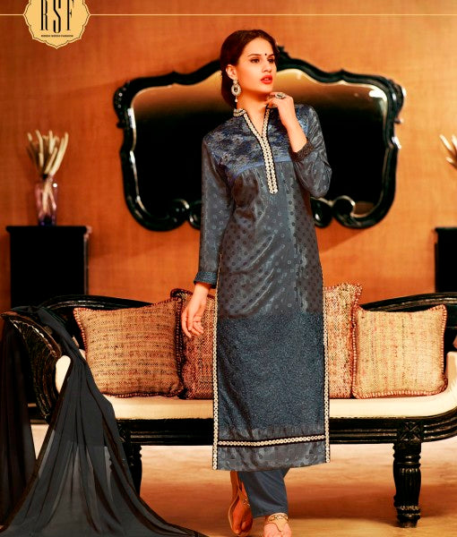 Black Crepe Silk Suit Indian Designer Salwar Kameez - Asian Party Wear