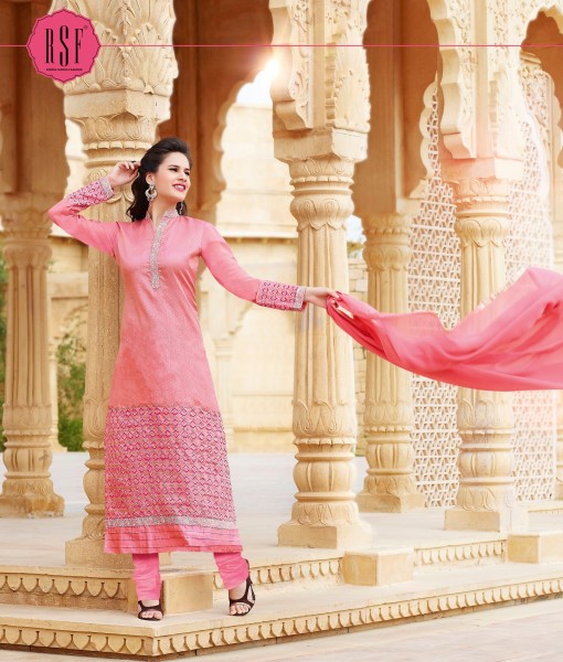 Coral Pink Embroidered Indian Suit Designer Salwar Kameez - Asian Party Wear