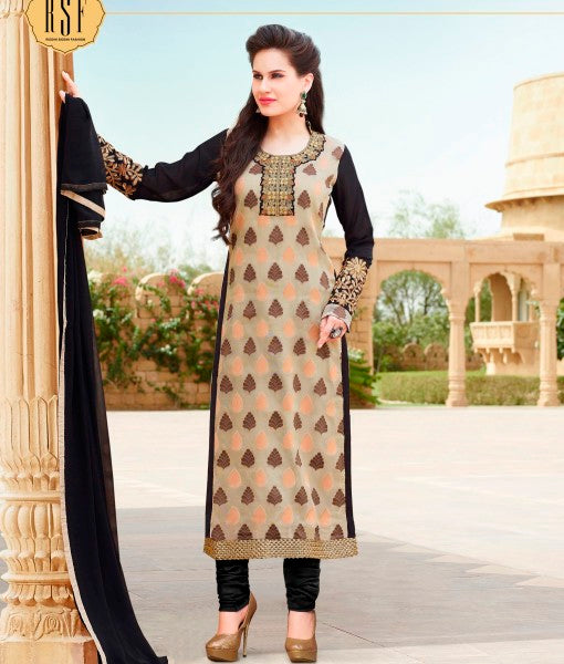 Beige Indian Suit Desi Punjabi Party Dress - Asian Party Wear