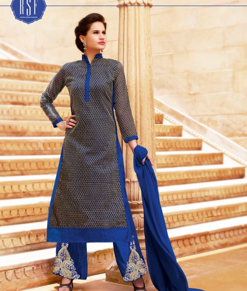 ZRSF10140 GREY AND BLUE NAZIA RSF DESIGNER PARTY WEAR SALWAR KAMEEZ SUIT - Asian Party Wear