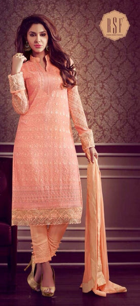 CORAL PEACH INDIAN PARTY WEAR SUIT - Asian Party Wear